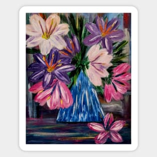 A beautiful lovely boutique of abstract vibrant colorful  flowers in a tall glass vase Sticker